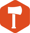 A stylized white axe icon centered inside a rounded orange hexagon.