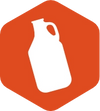 White growler bottle icon on an orange hexagonal background.