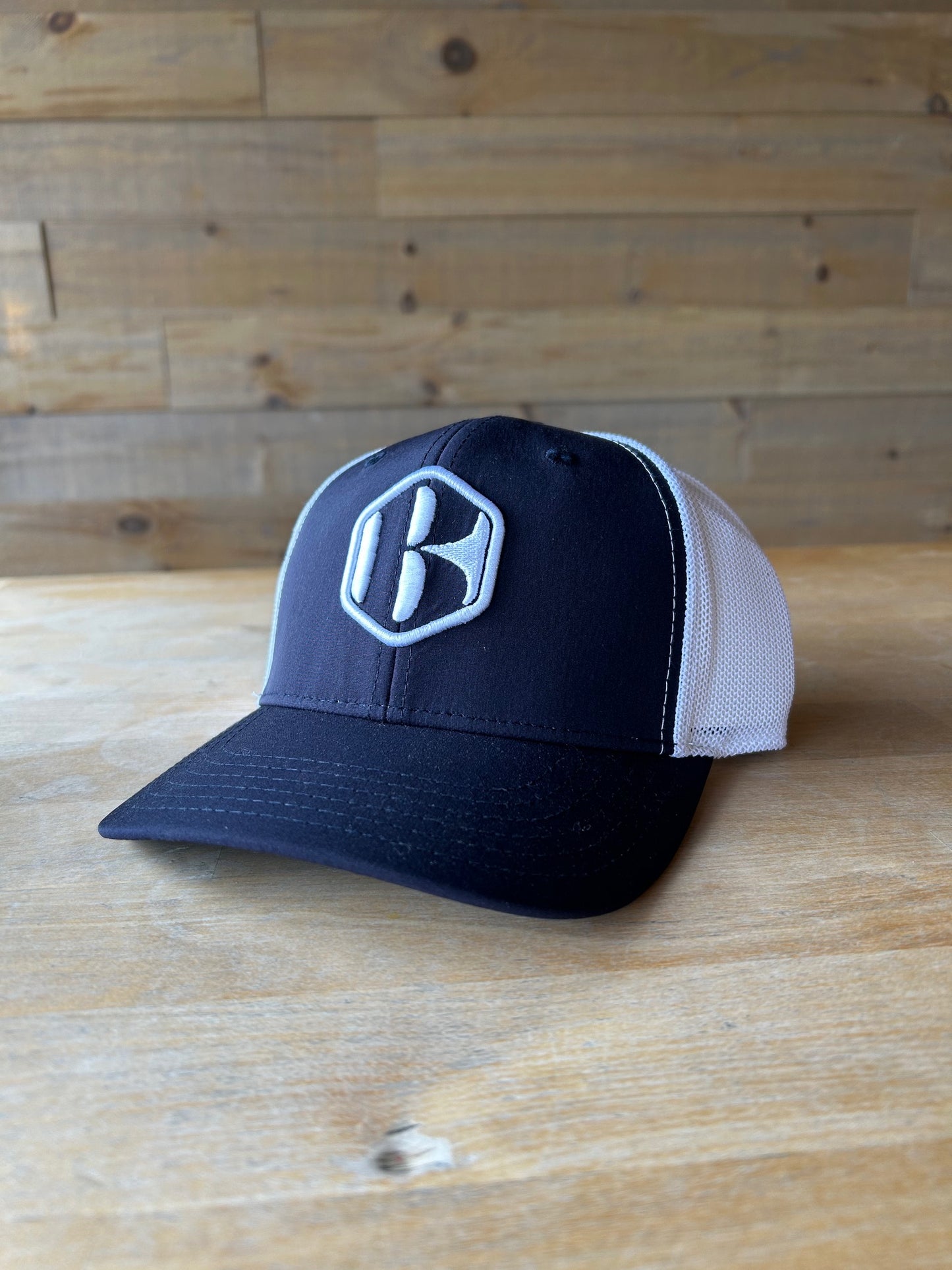 Embroidered 'B' Hat - Navy and White Mesh