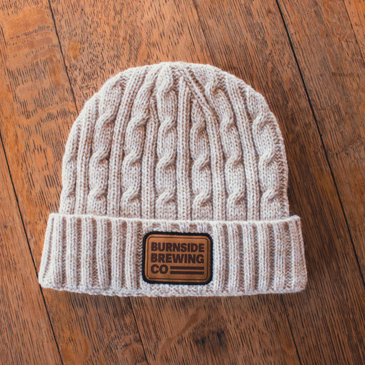 Leather Patch Toque - White and Cream