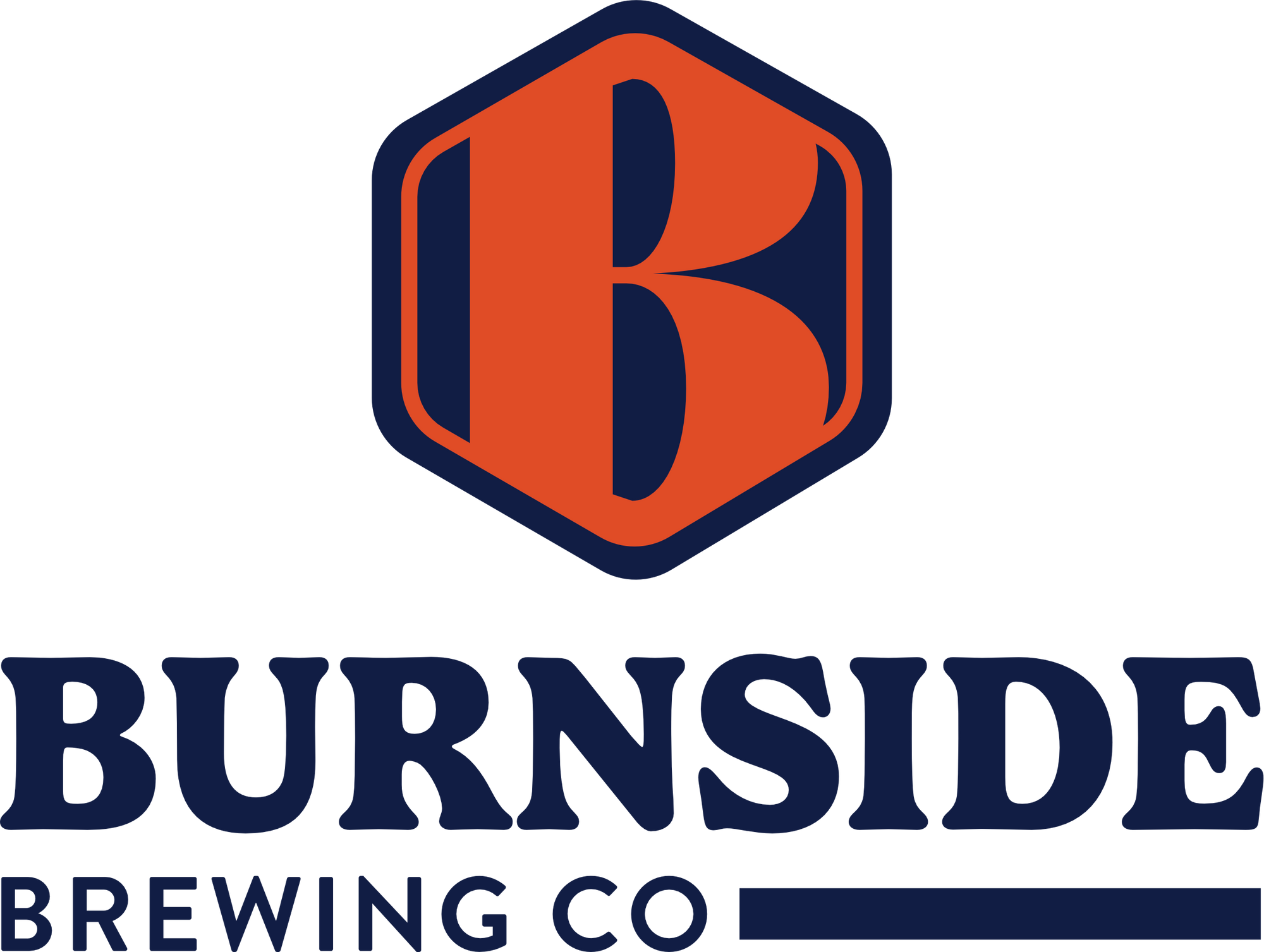 Burnside Brewing Co logo with a large orange 'B' in a blue hexagon..